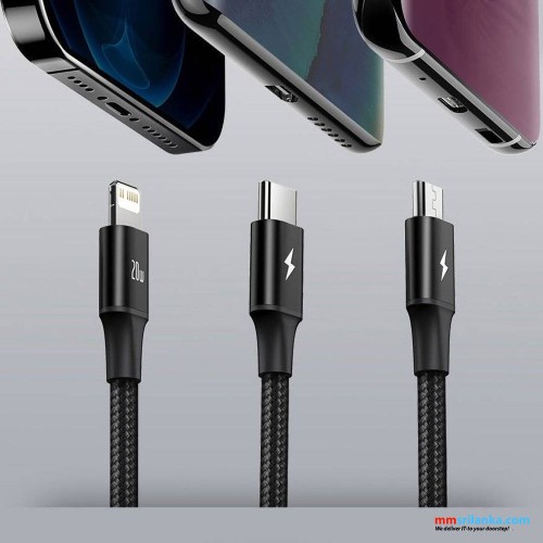 Baseus Rapid Series 3-in-1 Fast Charging Data Cable Type-C to  C+L+C PD 20W 1.5m